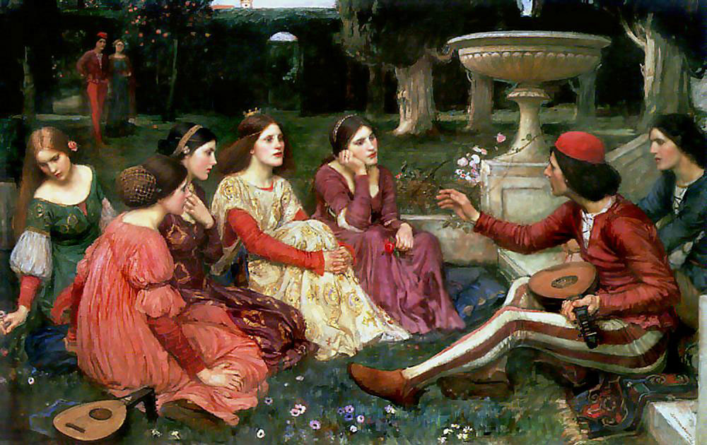 Topicos del renacimiento, J. W. Waterhouse: El Decameron (1916), Lady Lever Art Gallery, Port Sunlight, UK.