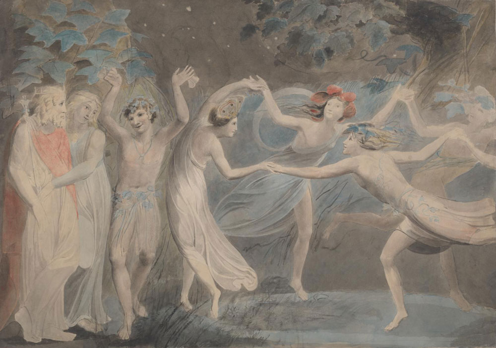 William Blake: Oberon, Titania y Puck con Hadas danzantes. (1786) Acuarela y grafito sobre papel. Tate, Londres.