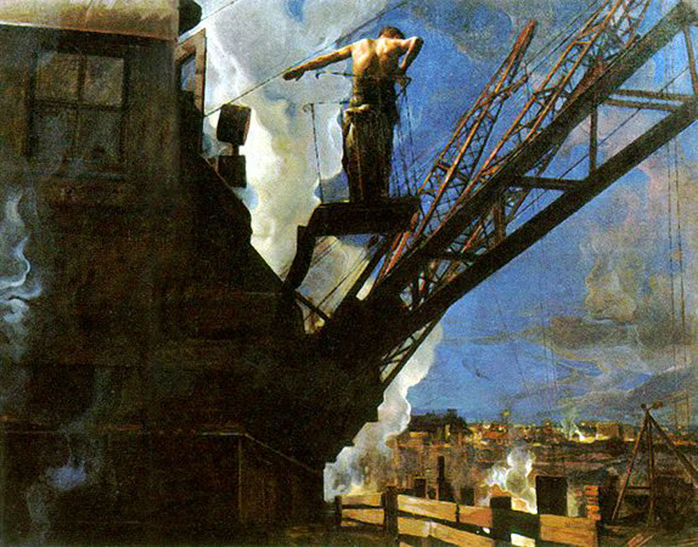 Isaak Brodski: Trabajador del Dnieprostrói (1922). Óleo sobre lienzo.