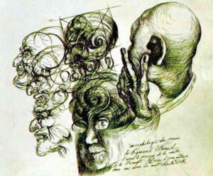 Salvador Dalí: Retrato de Freud (1930), tinta sobre papel, Museo Freud de Maresfield Gardens, Hampstead (U.K.).