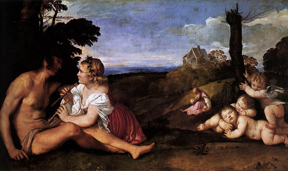 tiempo-Tiziano Vecellio di Gregorio: Alegoría de las tres edades de la vida (1512-14) óleo sobre lienzo, Galería Nacional de Escocia, Edimburgo.