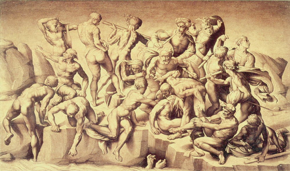 Bastiano da Sangallo: Copia del dibujo de Miguel Ángel, de la parte central de La batalla de Cascina realizada entre 1503-1506 para un muro del Salón de los Quinientos del Palazzo Vecchio de Florencia, óleo sobre panel (1542) Palacio Holkham Hall, Norfolk, Reino Unido.