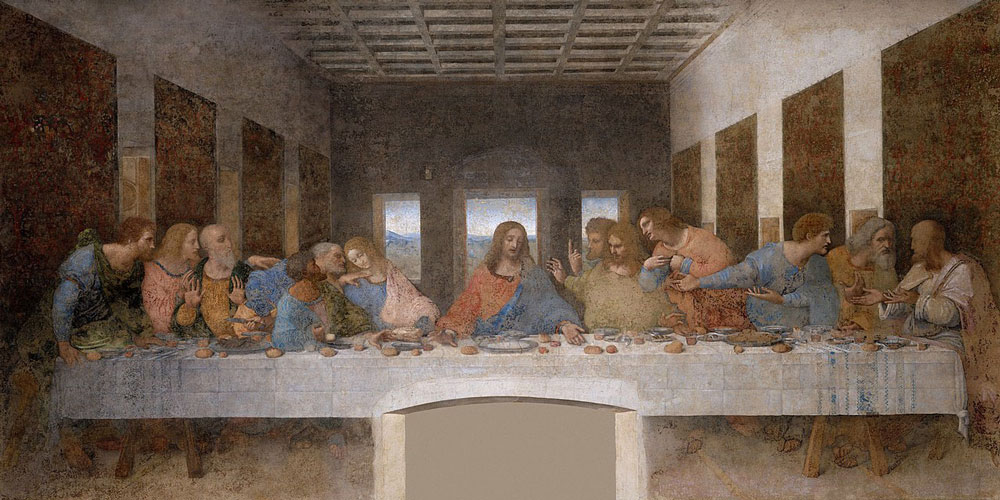 Leonardo da Vinci: La ultima cena (1495-98) temple y óleo sobre yeso, Santa Maria delle Grazie, Milán, Italia.