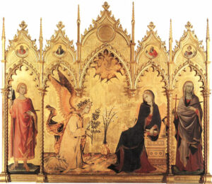Simone Martini: La Anunciación (1333) temple sobre madera, Galleria degli Uffizi, Florencia.