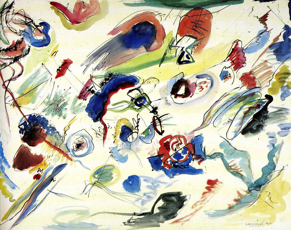 Wassily Kandinsky: Sin título / Primera acuarela abstracta (1910) lápiz, acuarela y tinta sobre papel, Centro Pompidou, París.