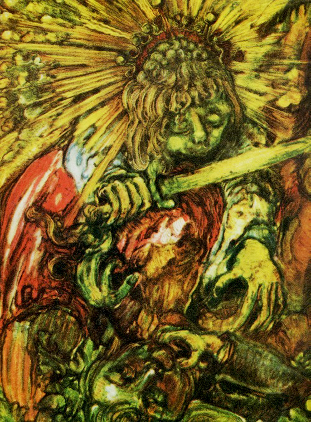 Franz Polh (1868–1940): El ángel exterminador, lápices de colores sobre papel, Colección Prinzhorn, Heidelberg.