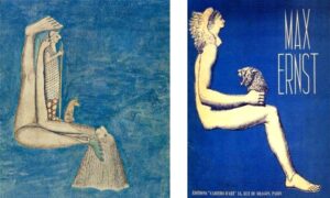 August Natterer: El pastor milagroso (1911-13) dibujo incluido en el libro Expresiones de la locura de Prinzhorn. / Max Ernst: Edipo (1937) collage realizado para la portada de la edición especial de Cahiers d´art.