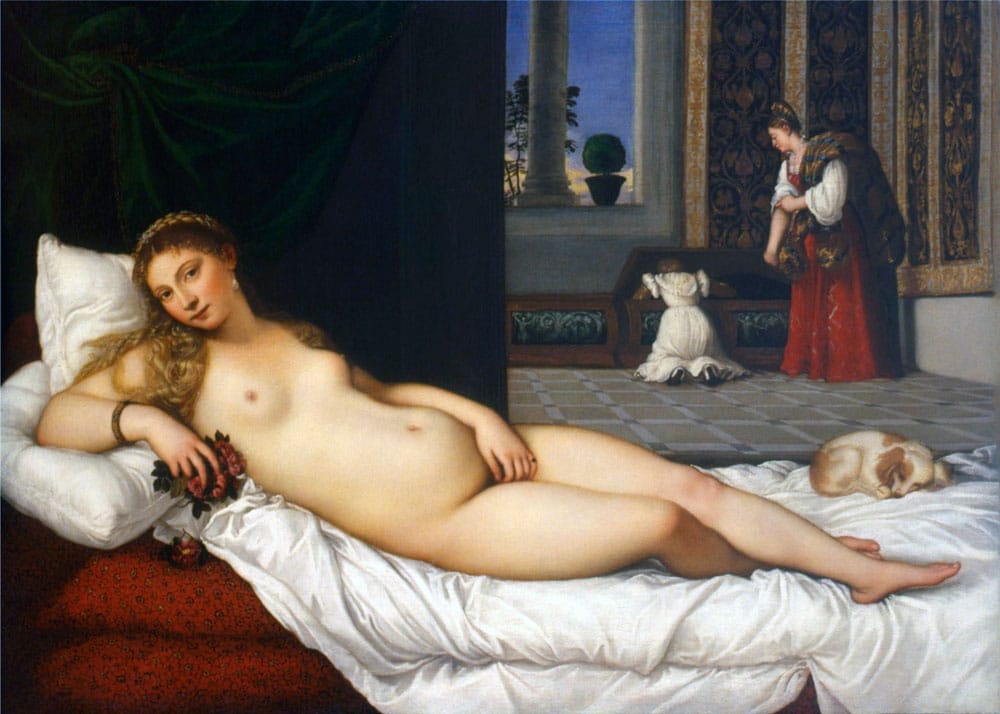 cuerpo femenino- venus-Tiziano Vecelli: Venus de Urbino (1538) óleo sobre lienzo, Galería Uffizzi, Florencia.