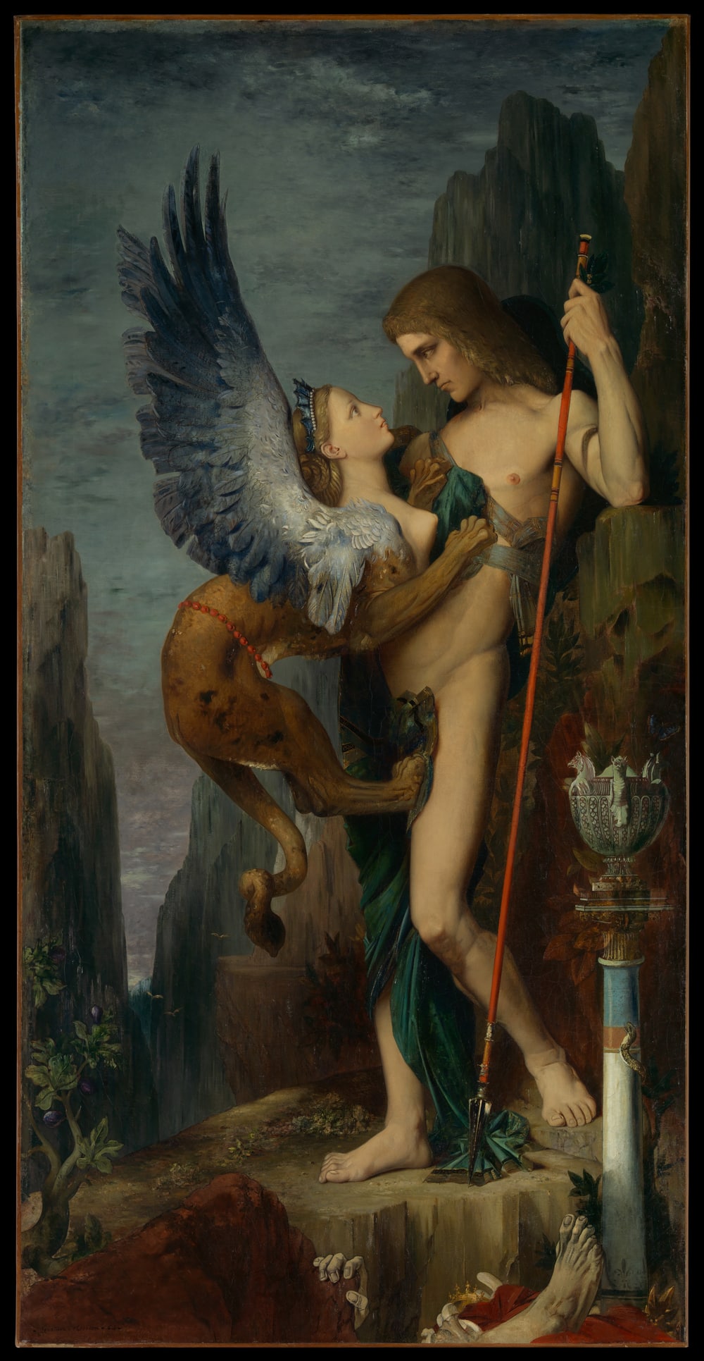 Gustave Moreau: Edipo y la esfinge (1864) óleo sobre lienzo, Museo Metropolitano de Arte de Nueva York.