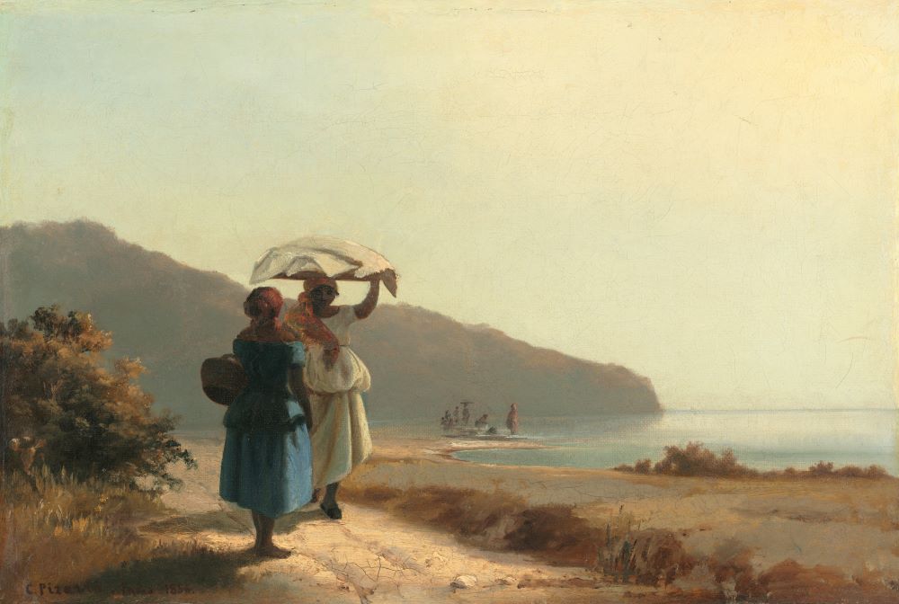 Camille Pissarro: Dos mujeres charlando a la orilla del mar (1856) óleo sobre lienzo, National Gallery of Art.