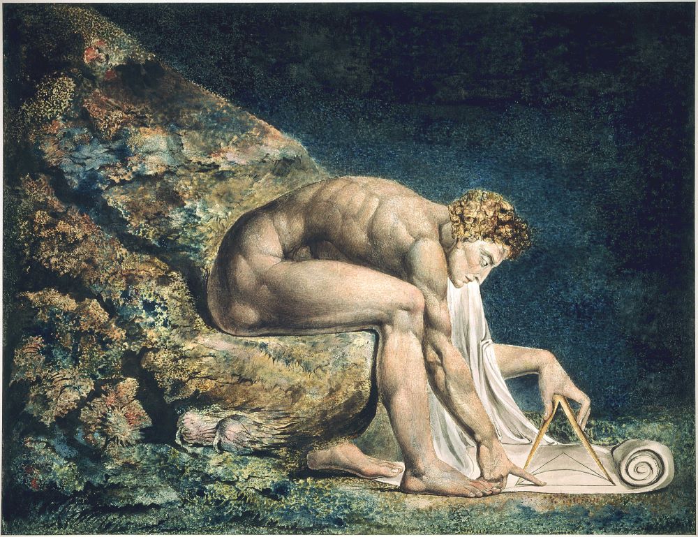William Blake: Newton (1795) grabado, pluma, tinta y acuarela sobre papel, Tate Gallery, Londres.