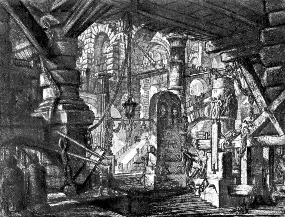  Aguafuerte sin título (llamado "El muelle con cadenas"), lámina XVI (de 16) de la serie Las cárceles imaginarias Roma, edición de 1761 (reelaborada a partir de 1745).